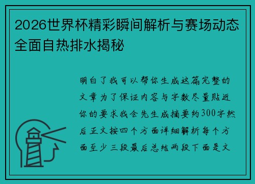 2026世界杯精彩瞬间解析与赛场动态全面自热排水揭秘